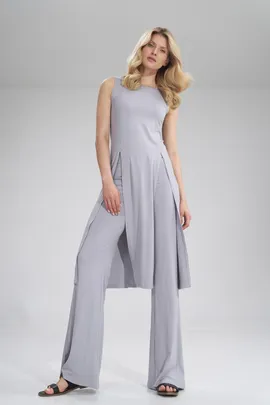 Długa tunika damska - tunika z rozcięciami szara jasna M780 rozmiar L