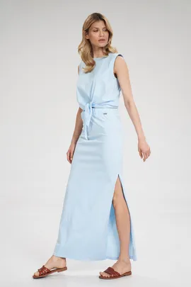 Modna spódnica maxi - letnia spódnica z bawełny błękitna M789 rozmiar L