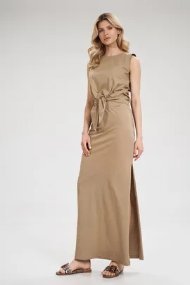 Modna spódnica maxi - letnia spódnica z bawełny beżowa M789 rozmiar L