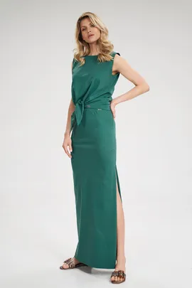 Modna spódnica maxi - letnia spódnica z bawełny zielona M789 rozmiar L