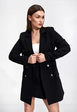 Marynarka oversize damska czarna - marynarka damska dwurzędowa M865 rozmiar L/XL