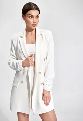 Marynarka oversize damska - marynarka damska dwurzędowa ecru M865 rozmiar L/XL