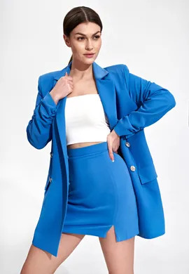 Marynarka oversize damska - marynarka damska dwurzędowa niebieska M865 rozmiar L/XL