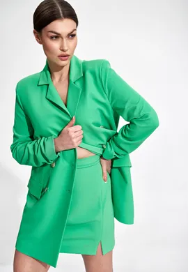 Marynarka oversize damska - marynarka damska dwurzędowa zielona M865 rozmiar L/XL