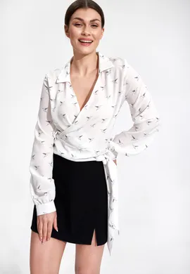 Bluzka koszula damska - damska bluzka elegancka ecru M868 rozmiar L