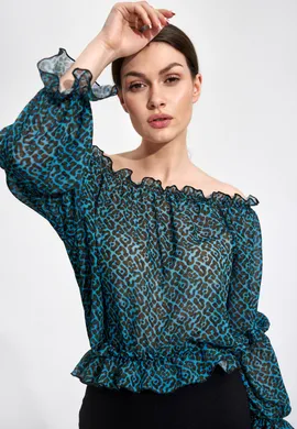 Bluzka damska hiszpanka - bluzka z gumką na dole w panterkę M879 rozmiar L/XL