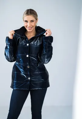 Pikowana kurtka damska - Błyszcząca kurtka damska - granatowa M933 rozmiar L/XL