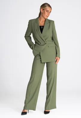 Oliwkowa marynarka damska elegancka - marynarka dwurzędowa damska M948 rozmiar L