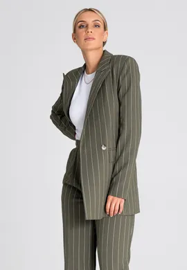 Marynarka damska w paski - dwurzędowa marynarka damska zielona M951 rozmiar L