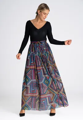 Długa spódnica marszczona w geometryczne wzory M956 rozmiar L/XL