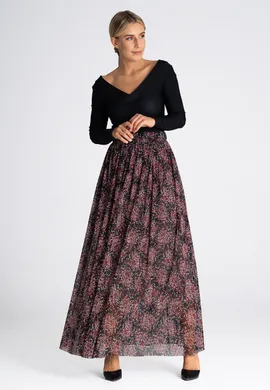 Długa spódnica marszczona kwiatowa M956 rozmiar L/XL