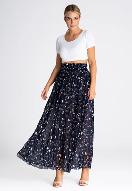Długa spódnica marszczona granatowa M956 rozmiar L/XL