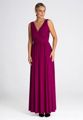 Długa sukienka elegancka - Sukienka bez rękawów na wesele fuksja M960 rozmiar XS