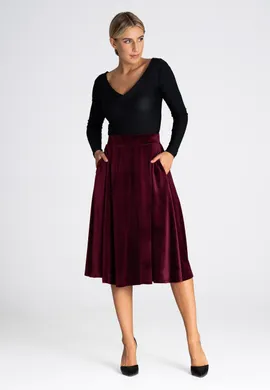Welurowa spódnica - spódnica rozkloszowana midi bordowa M964 rozmiar L/XL