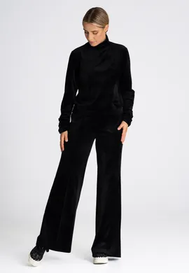 Welurowe spodnie dresowe - spodnie z szerokimi nogawkami czarne M966 rozmiar L