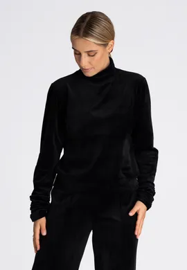 Bluza damska z kominem - welurowa bluza damska czarna M967 rozmiar L