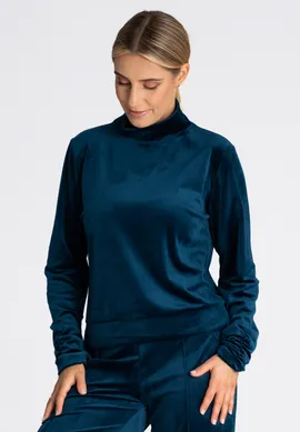 Bluza damska z kominem - welurowa bluza damska morska M967 rozmiar L