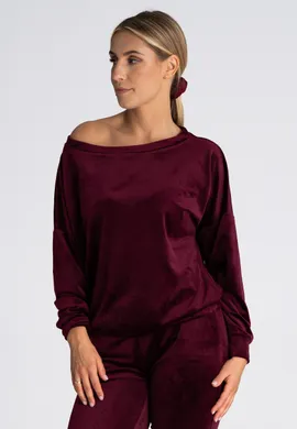 Bluza welurowa bez kaptura - bluza welurowa damska bordowa M968 rozmiar L/XL