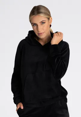 Bluza damska welurowa - Bluza welur damska czarna M969 rozmiar L/XL