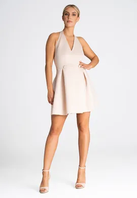 Sukienka piankowa - marynarkowa sukienka bez rękawów beżowa M977 rozmiar L