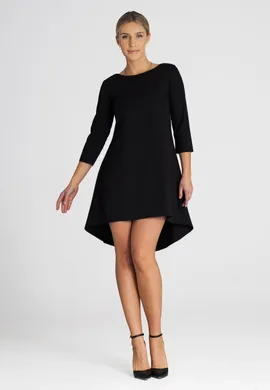 Sukienka z asymetrycznym dołem rękaw 3/4 czarna M988 rozmiar L