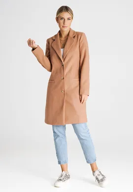 Elegancki płaszcz damski z podszewką beżowy M989 rozmiar L