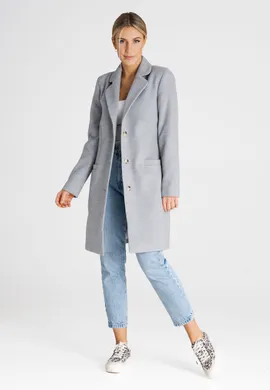 Elegancki płaszcz damski z podszewką szary M989 rozmiar L